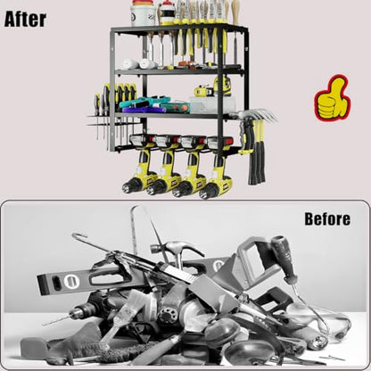 Power Tool Organizer Heavy Duty Wall Mount Drill Tools Holder (Black / 4 Slots 3Layers)