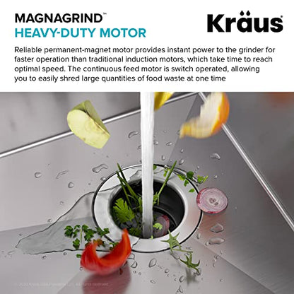 KWU110-32-100-100MB, Kore Workstation 32-inch Undermount 16 Gauge Single Bowl Stainless Steel Kitchen Sink with WasteGuard 1 HP Continuous Feed Garbage Disposal (Stainless Steel / 32 Inch / Sink and Garbage Disposal 1HP)