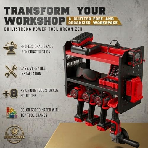 Power Tool Organizer Wall Mount (4 Drill Holder / Red)