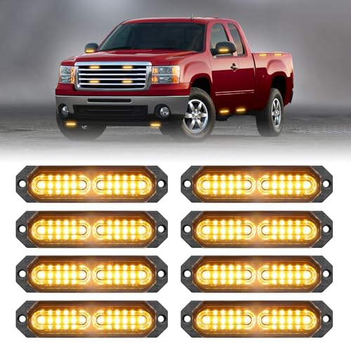 8pcs 12 LED Strobe Grille Lights Surface Mount Hazard Lights (Amber)