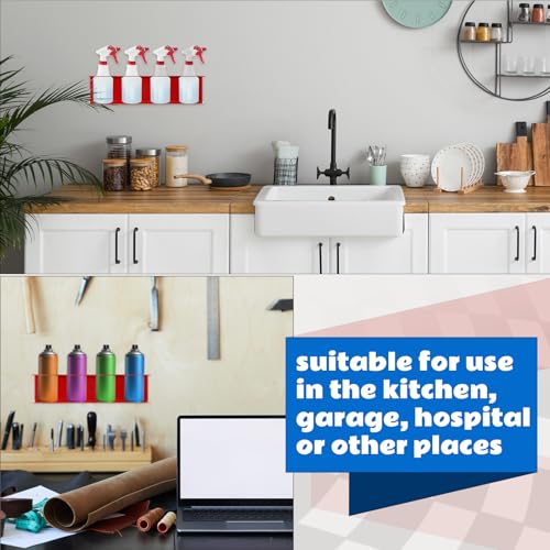 2 Pcs All Purpose Steel Spray Bottle Holder Heavy Duty Can Holder Rack Organizer Easy Install Wall Mount Paint Spray Bottle Organizer Storage Rack for Garage Home Workspace (Red / 4 Holes)