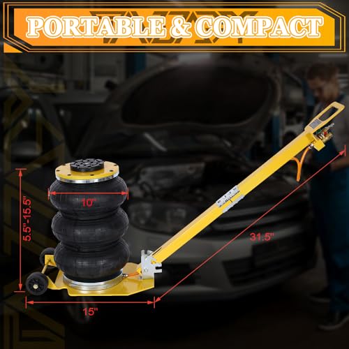 3T Triple Bag Air Jack 6600lbs Pneumatic Jack 3s Fast Lift Up 16in Airbag Jack with Adjustable Long Handle Heavy Duty Triple Air Bag Jack Lift for Cars Garage (3 Ton / yellow)