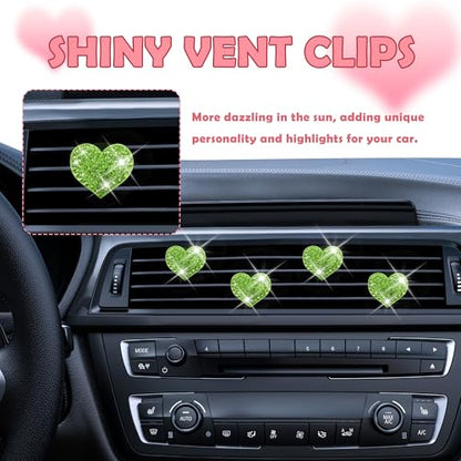 4PCS Heart Shaped Car Vent Clips with Rhinestone (Green)