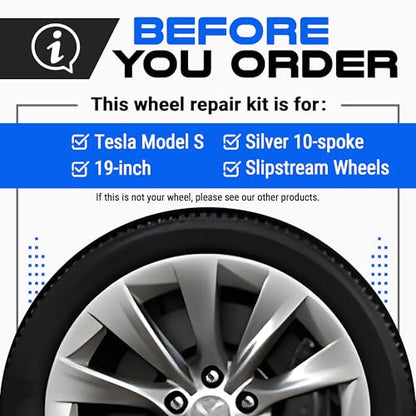 Premium Tesla Wheel Curb Rash Repair Kit for Model S 19 (Tesla Model S / 19" Silver Slipstream)