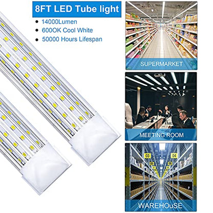 6-Pack, 8FT LED Shop Light, U Shape Integrated T8 LED Tube Light,18800LM, 144W, 6000K Cold Light, 8 Foot Linkable Shop Lights W/Built-in ON/Off Switch for Warehouse, Workshop (6 Count (Pack of 1))