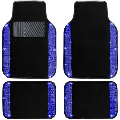 Blue Bling Car Floor Mats Full Set (Blue Diamond / Car Floor Mats (4 Pieces))