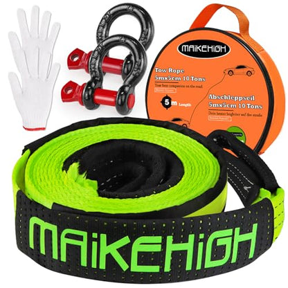 Tow Strap Heavy Duty with Hooks (‎‎Green Strap with Shackles / 2"×16ft)