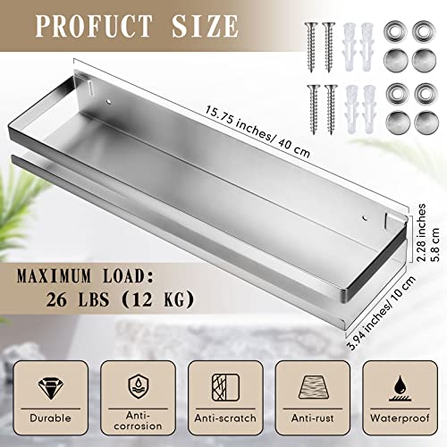 2 Pieces Stainless Steel Shelf Bathroom Shower Floating Shelves Wall Mounted Shower Caddy Basket Shelf Storage Organizer Shelves for Bathroom (15.75 Inch/ 40 cm / Silver)