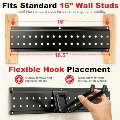 Garage Tool Organizer Wall Mount 66 inches with 13 Adjustable Heavy (66" | 4 Panels + 13 Hooks)