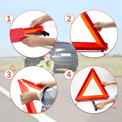 3Pack Car Warning Triangle Heavy Reflective Warning Road Safety Triangle Kit Suitable for car Breakdown and Temporary Parking on the Road (Red-M-3)