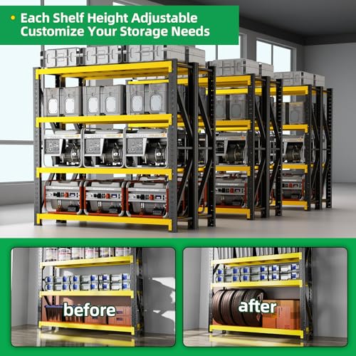 3000LBS Heavy Duty Storage Shelves (59''W x 23.6''D x 78''H / Black & Yellow Combo)