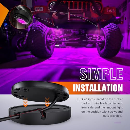 4 PCS Pink Purple LED Rock Lights Underglow Wheel Well Fender Pods (Purple / 4Pcs Pods)