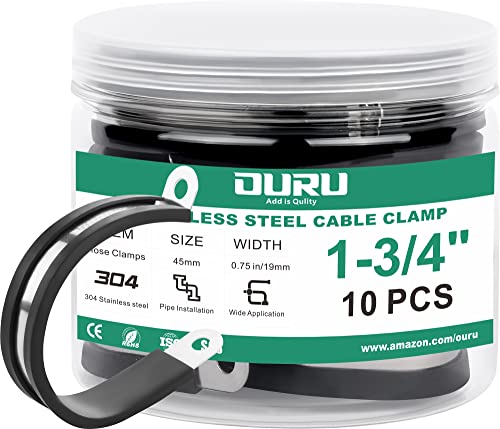 1-3/4 Inch Cable Clamps, Rubber Coated Insulated Clamps, 10pcs, 45mm (10pcs - 1-3/4")