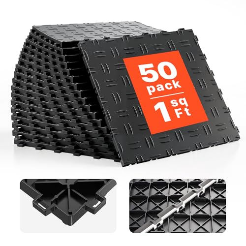 Garage Floor Tiles 12 x 12 x 0.53 inch Interlocking Design 50 Pack (50 Pack Tile / Black)