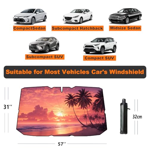 Windshield Sun Shade Umbrella for Car Front Window Sun Visor for Windshield Car Summer Accessories Protect Interior from UV Rays & Heat for Sedan (Sunset)