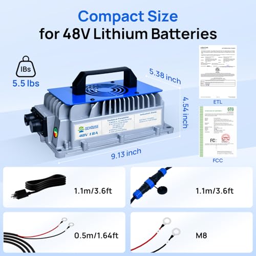 48V 18A Lithium Charger ≥93% Efficiency for Golf Cart Batteries (48V 18A)