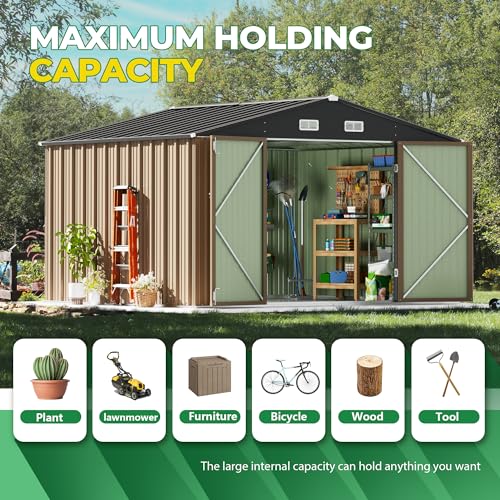 10x10 FT Outdoor Storage Shed (Brown / 10x10 FT)