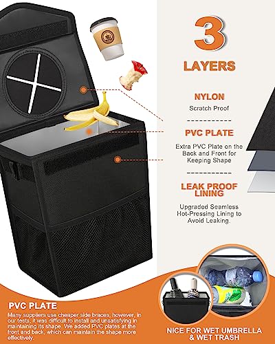 Car Trash Can with Lid Leakproof Car Garbage Bag Vehicle Trash Bin (4 Gallons / Black)