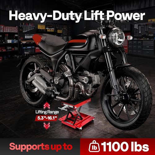 1100 Lbs Motorcycle Lift Jack with Dolly Wheel (Red + Black)
