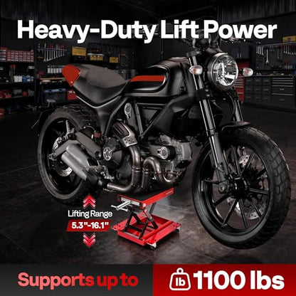 1100 Lbs Motorcycle Lift Jack with Dolly Wheel (Red + Black)