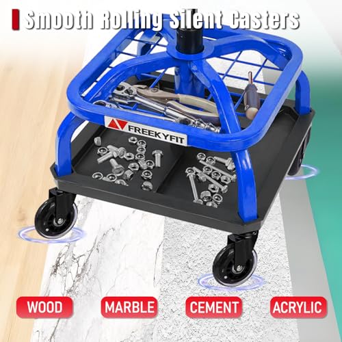 Rolling Shop Stool with Wheels (Blue)
