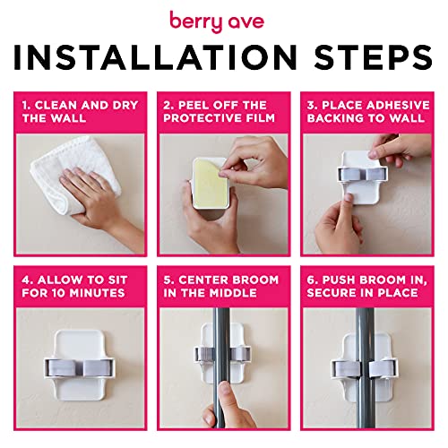 Combo 5 Slot Broom Holder w (1 Pack w/ Small Broom Holder / Grey)