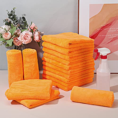 30 Pcs 16 x 16 Inch Edgeless Microfiber Plush Towels for Cars Detailing Drying Wash Polishing Absorbent Cleaning Cloths (Orange / 16 x 16 Inch)