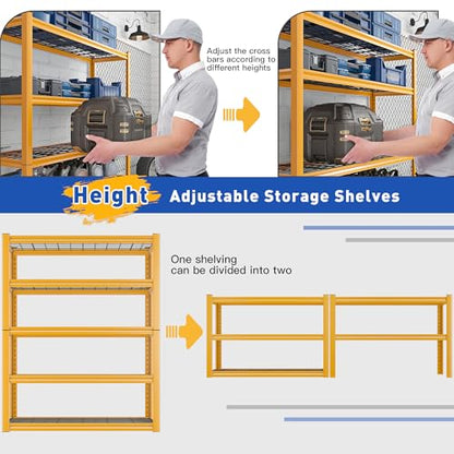 Storage Shelves 40''W Garage Shelving Heavy Duty Metal Shelving 2000LBS Metal Shelves 5 Tier Industrial Shelf for Kitchen Pantry Warehouse Basement 72" H x 40''W x 17.8''D Yellow (72"H x 17.8"D x 40"W)