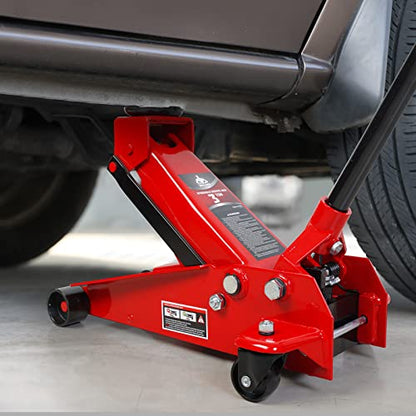 Floor Jack 3 Ton Capacity Fast Lift Service Jack Steel Heavy Duty Hydraulic Car Jack (3 Ton Fast Lift / Red)