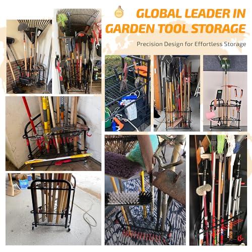 Garden Tool Organizer with Wheels and Storage Hooks (Corner Rack)