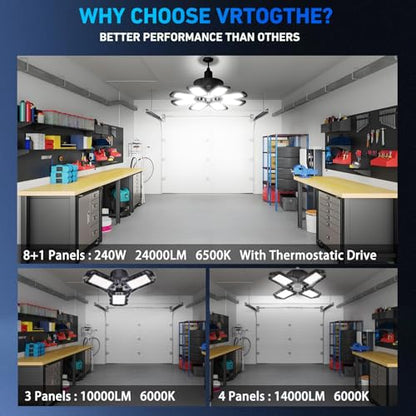 Garage Light 240W 24000LM 6500K Garage Lights Ceiling LED with 8+1 Deformable Panels (8+1 Panels)