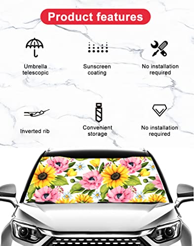 Sunflowers Poppy Daisy Car Windshield Umbrella (One Size / Sunflowers Poppies Daisy)