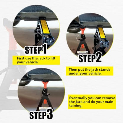 Jack Stands 3 Ton (3 Ton Double Pin Locking with Rubber Pads / Black+Orange)
