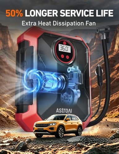 Tire Inflator Portable Air Compressor 12V DC Integrated Storage (Red)