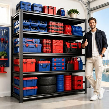 Garage Shelving Adjustable Metal Storage Shelves with Anti‑Tip Safety Kit (Reinforced 72"H×35.4"W×15.7"D)