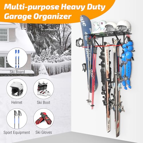 Wall Mounted Ski and Snowboard Storage Rack (Black, 1-Pack)