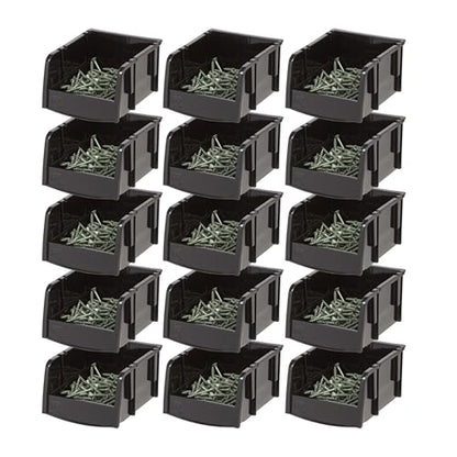 15-Pack, Extra Small Stackable Storage Bins, Black (Extra Small - 15 Pack / Black)