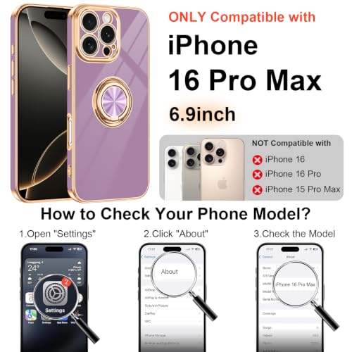 Designed for iPhone 16 Pro Max Case with Ring Stand Slim Purple (Purple / 6.9'' iPhone 16 Pro Max)