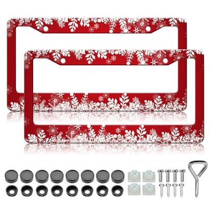 Red Christmas Ice Snowflake License Plate Frames (Red Christmas Ice Snowflake)