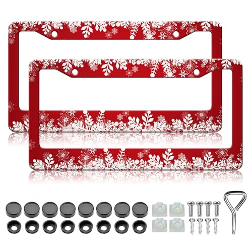 Red Christmas Ice Snowflake License Plate Frames (Red Christmas Ice Snowflake)