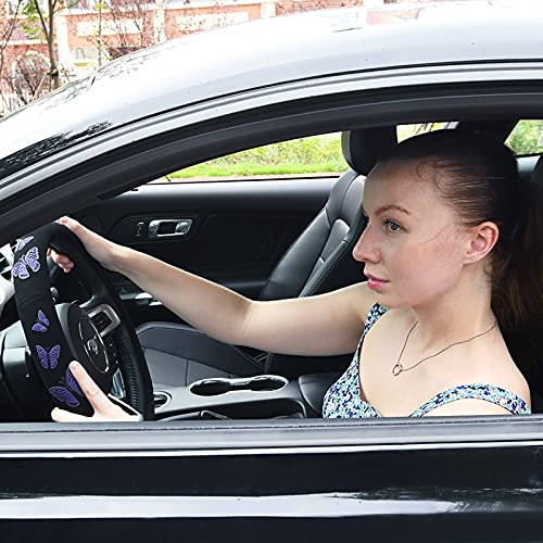 Purple Butterfly Steering Wheel Covers (Black and Purple Butterfly)