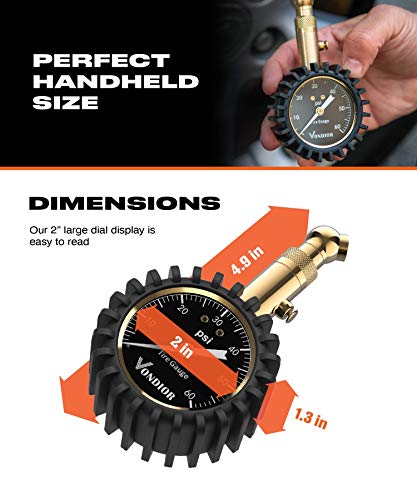 Tire Pressure Gauge for Cars (0-60 PSI / Black Tire Gauge w/o‌ Tube)