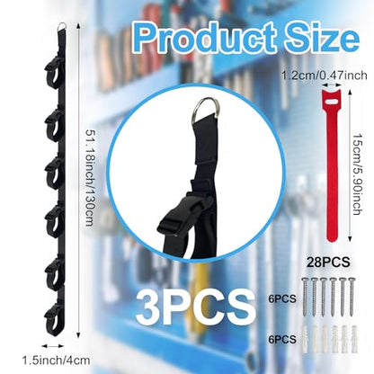 3 Pcs Extension Cord Organizers Storage Garage Extension Cord Holder with 6 Slots Organizer Straps with 28 Pcs Cable Ties 6 Pcs Hardware Nails for Vertical Space Cable Hose Rope String Lights