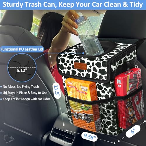 Leak Proof Car Trash Can with Lid Large Cow Print (Cow Print / 3 Gallons)