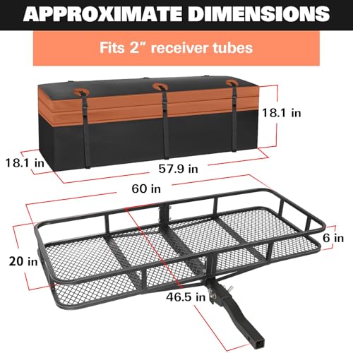 Folding Hitch Mount Cargo Carrier Basket 60" X 20" X 6"+ Waterproof Cargo Bag (60" x 20" x 6")