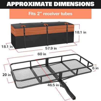 Folding Hitch Mount Cargo Carrier Basket 60" X 20" X 6"+ Waterproof Cargo Bag (60" x 20" x 6")