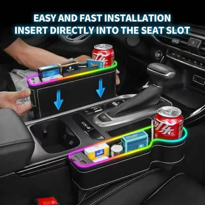 7 Colors LED Car Seat Gap Organizer with 56W Fast Charger 2 Pieces