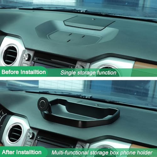 Black ABS Car Center Console Dash Table Storage Tray Fit for Toyota Tundra 2014 (With Mobile Phone Holder(C))