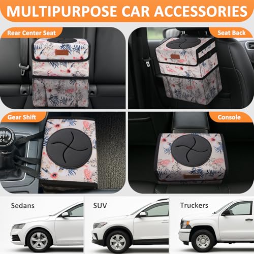 Car Trash Can with Lid Leak Proof Car Accessories for Women (2.2 Gallons / Pink Flamingos)