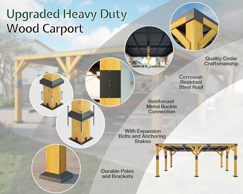 20x20x9.2 FT Heavy Duty Cedar Wood Carport for 2 Cars (20x20x9.2 FT)
